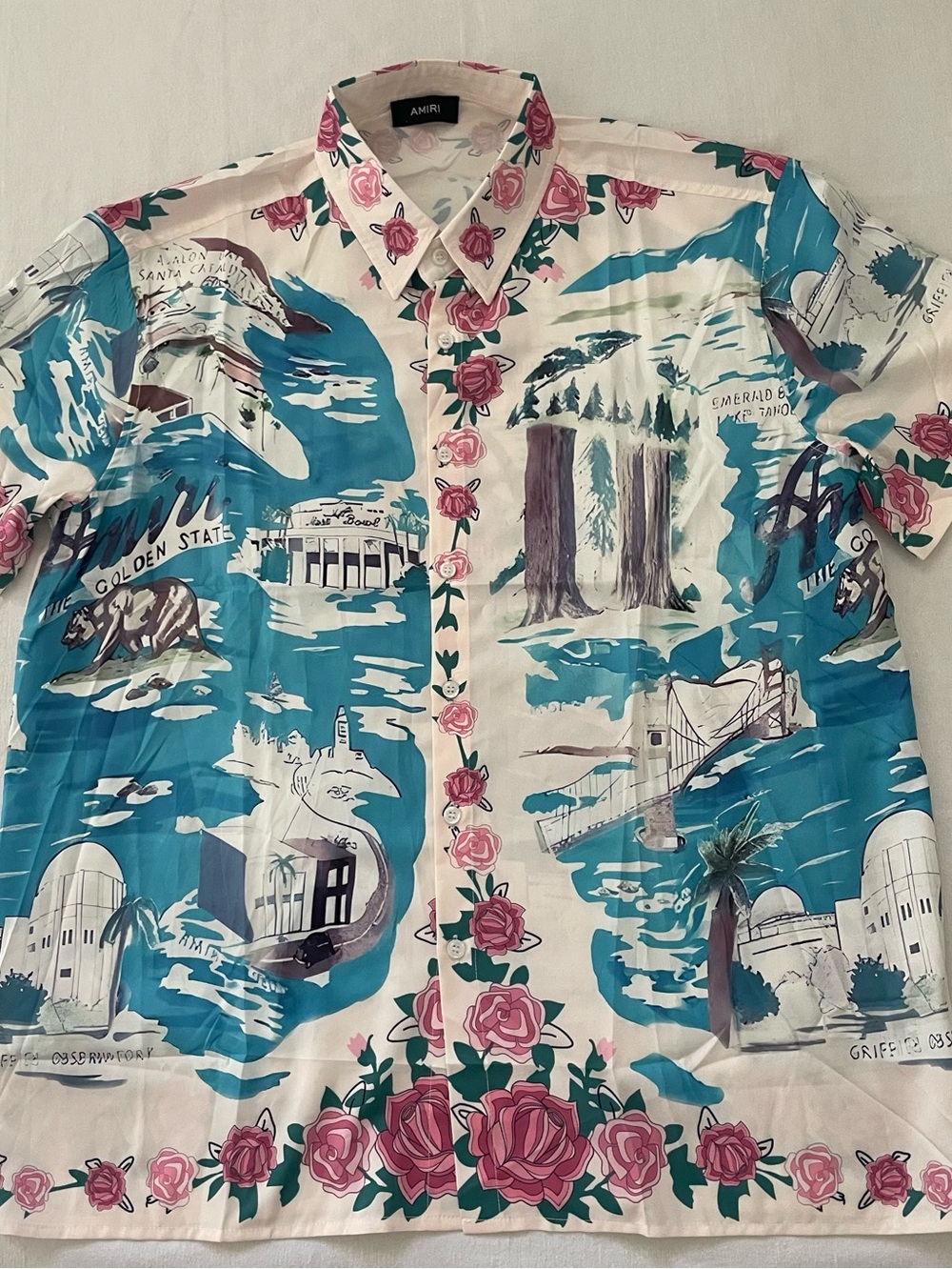 AMIRI California Postcard  Graphic Shirt Men’s 3XL Fits XL Silk Blend Luxury